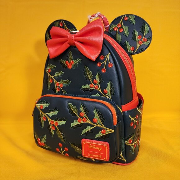 Loungefly Disney Minnie Mouse Holiday Holly Ears Bow Cosplay Mini Backpack NEW - Picture 8 of 11